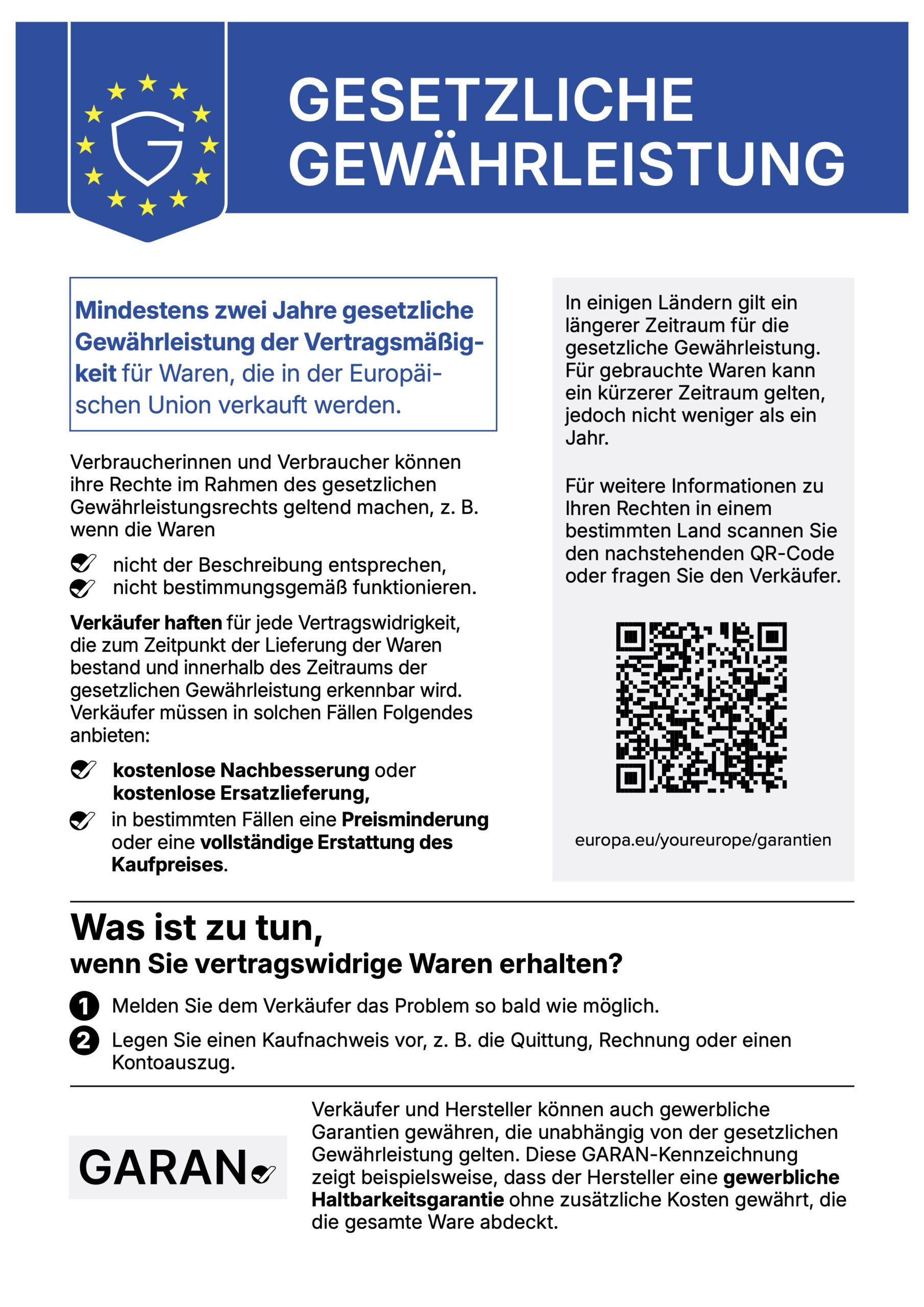 Ihre gesetzlichen Gewährleistungsrechte