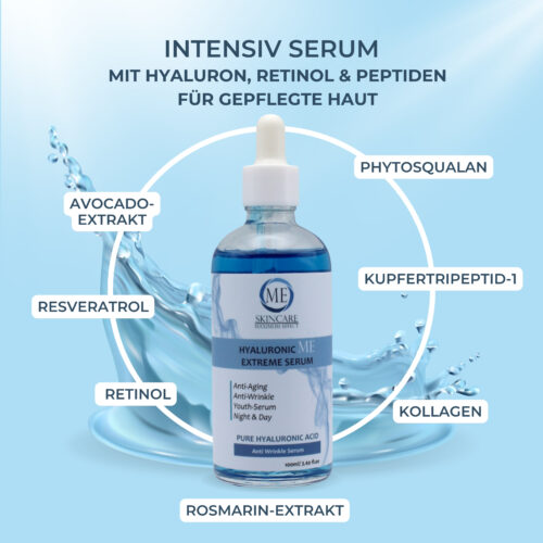 ME Skincare Hyaluronic ME Extreme Serum 100 ml – Hochdosiertes Hyaluron-Serum mit Retinol & Resveratrol
