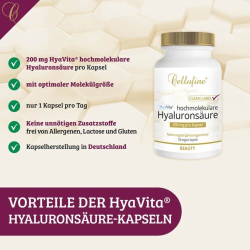 Cellufine® HyaVita® Hyaluronsäure Kapseln 200 mg - 150 vegane Kapseln für 5 Monate