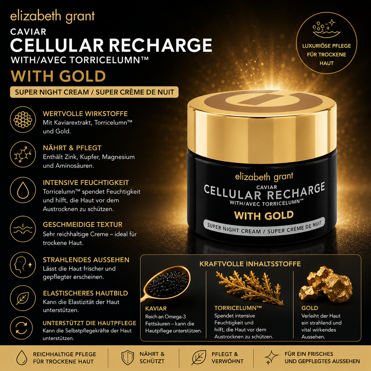 ELIZABETH GRANT CAVIAR Cellular Recharge Super Nachtcreme mit Gold (100ml) – Bild 2