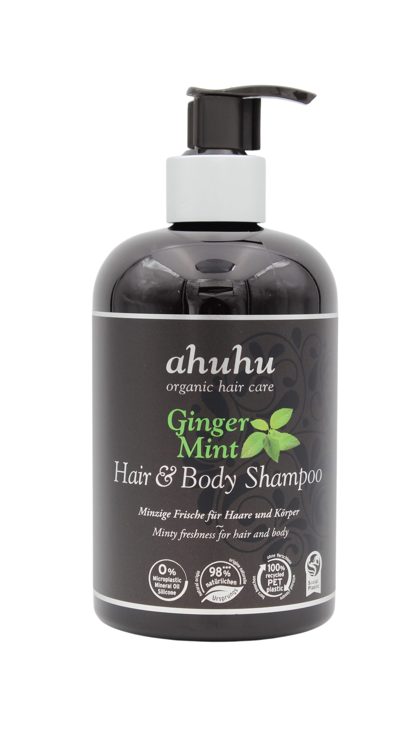 ahuhu organic hair care Ginger Mint Hair & Body Shampoo 500ml – Bild 1