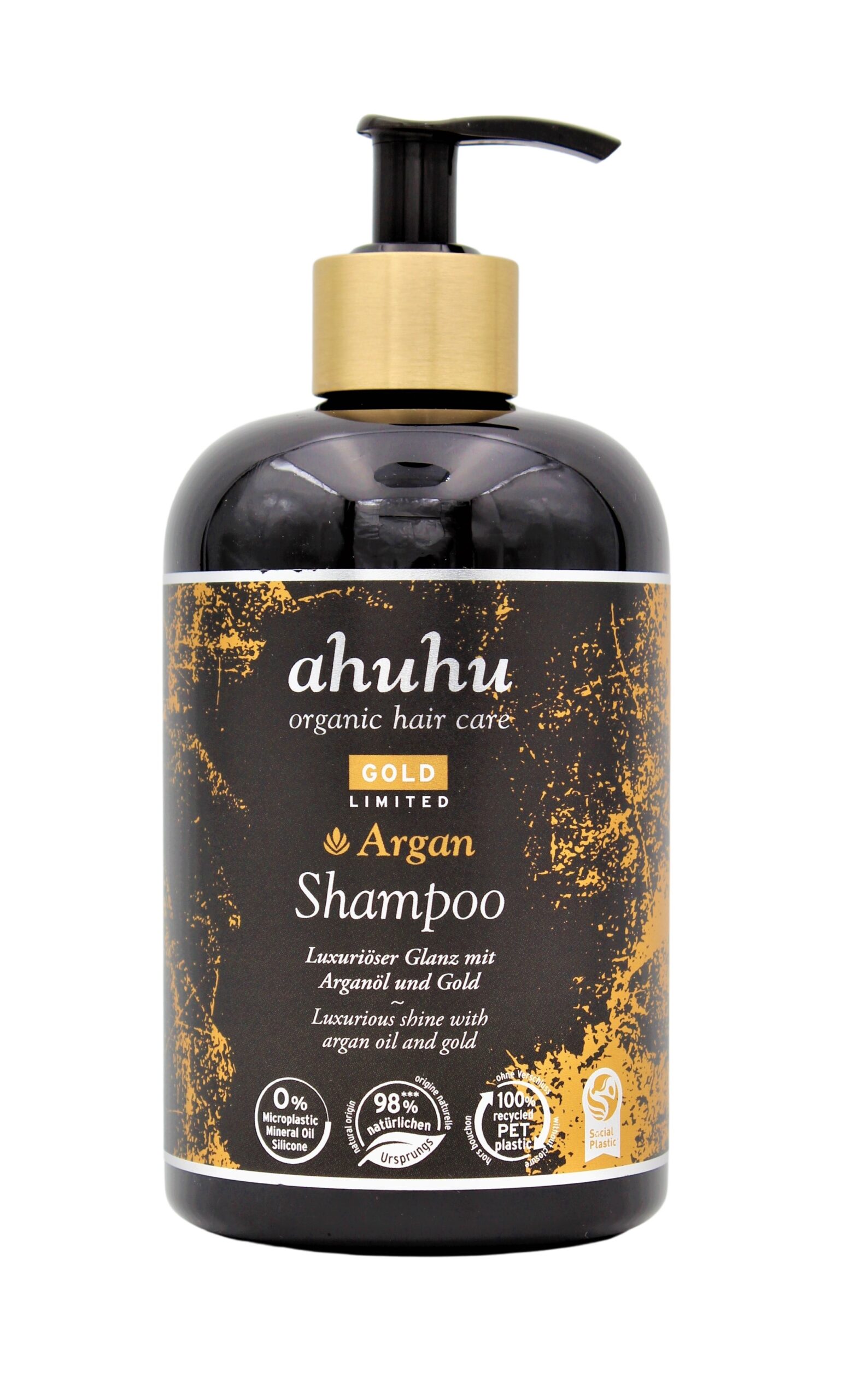 ahuhu organic hair care GOLD Argan Shampoo 500ml – Bild 1