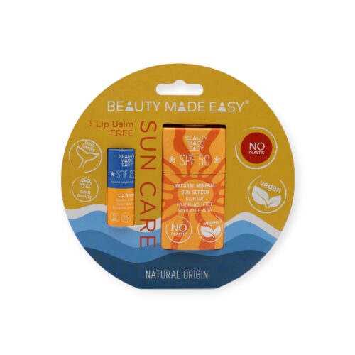 Beauty Made Easy SPF50 Natural Mineral Sonnenstick 30g + Lip Balm 6Gr mit LSF 20