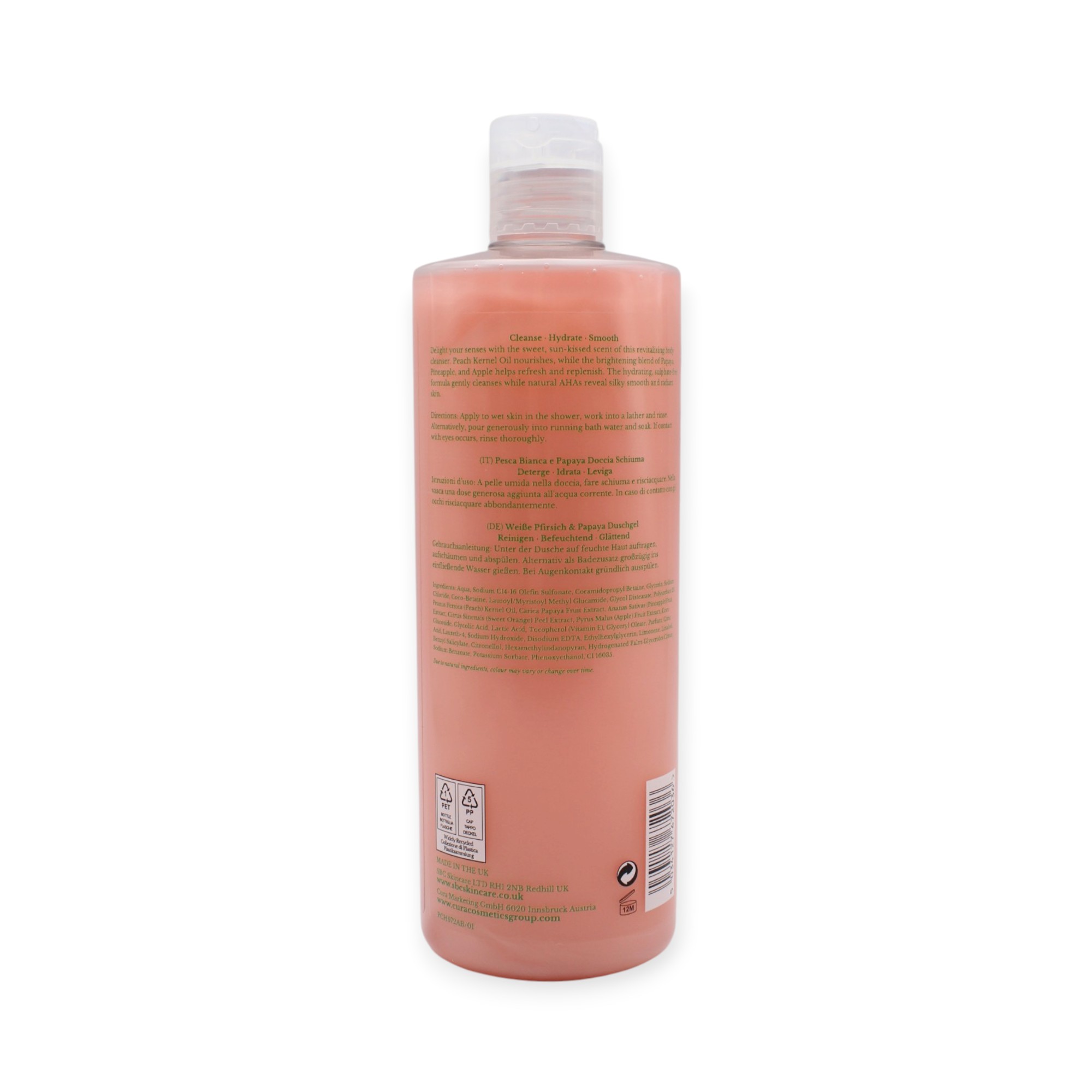SBC White Peach & Papaya Body Wash 500 ml - Duschgel mit Pfirsichkernöl & Fruchtsäuren
