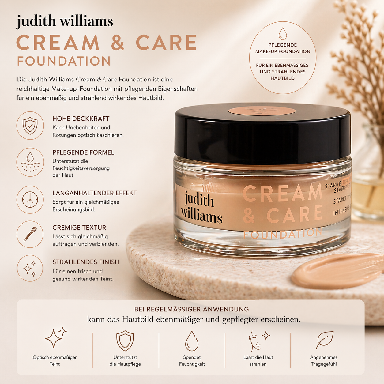 Judith Williams Creme Care Foundation 18ml + Defining Eyebrow Pencil mit pflegendem Vitamin E, 1,14 g Medium Braun – Bild 2
