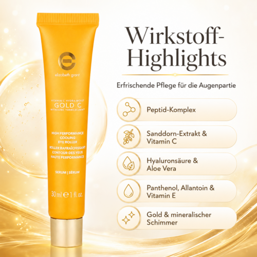 ELIZABETH GRANT Hydra Moist Gold C Cooling Eye Roller 30 ml – Augenserum mit Vitamin C, Gold, Hyaluronsäure, Peptiden und Torricelumn™