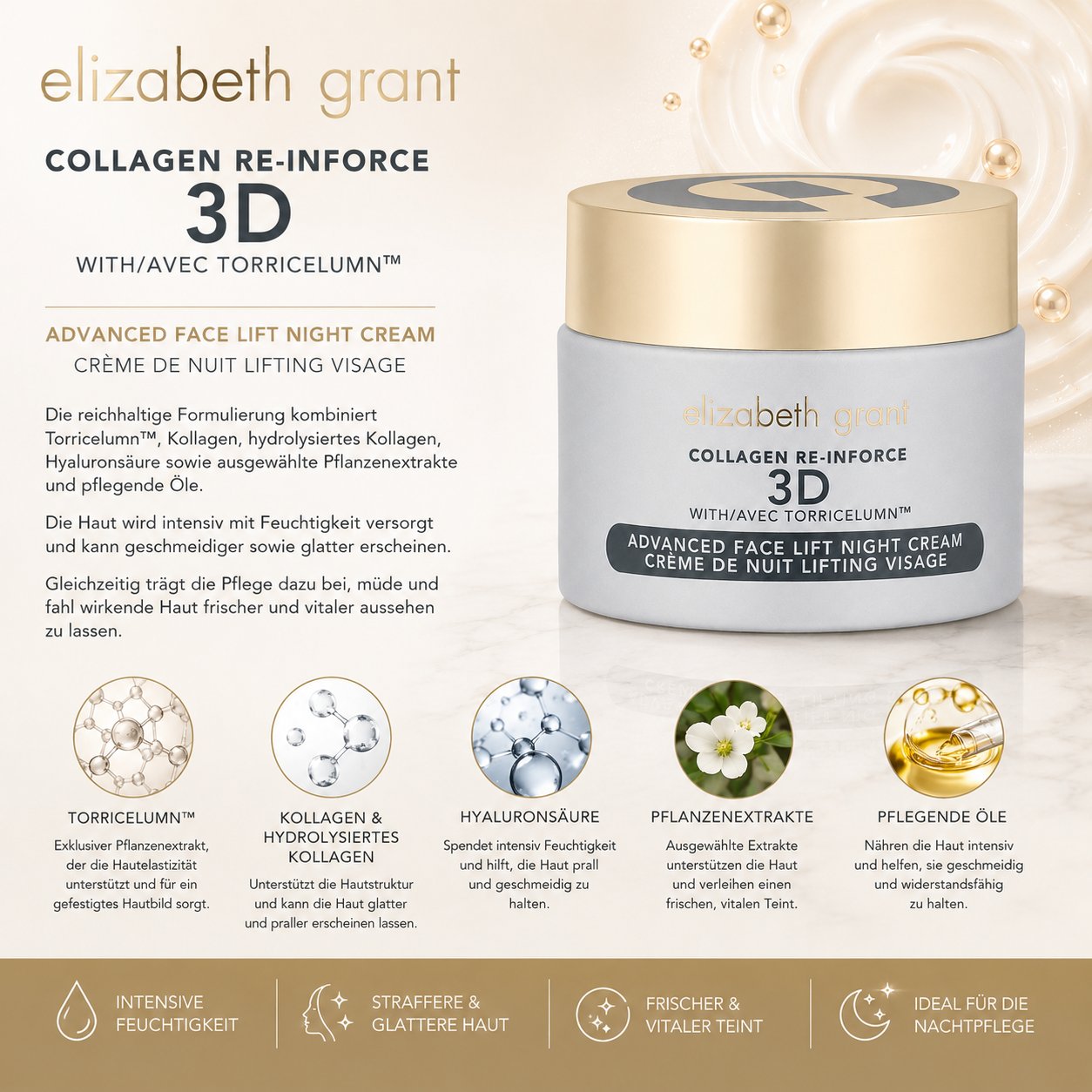 ELIZABETH GRANT Collagen Re-Inforce 3D Advanced Face Lift Nachtcreme, 50 ml – Bild 3