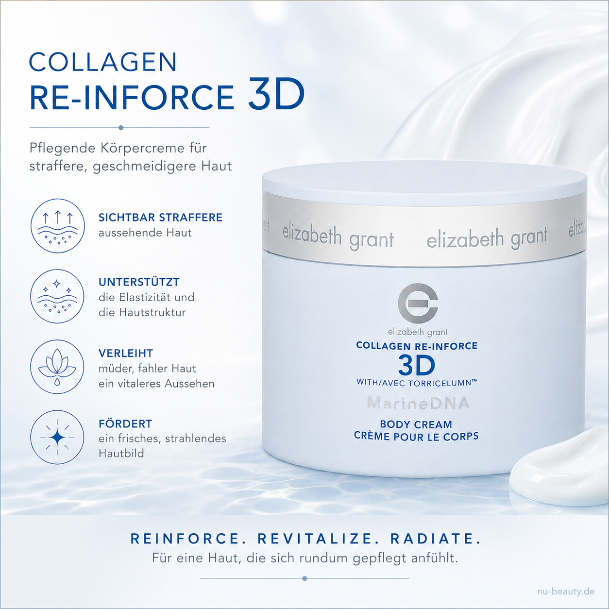 ELIZABETH GRANT Collagen Re-Inforce 3D Marine DNA Körpercreme 400 ml –  mit Kollagen, Hyaluronsäure, Torricelumn™ und Quinoa-Extrakt – Bild 3