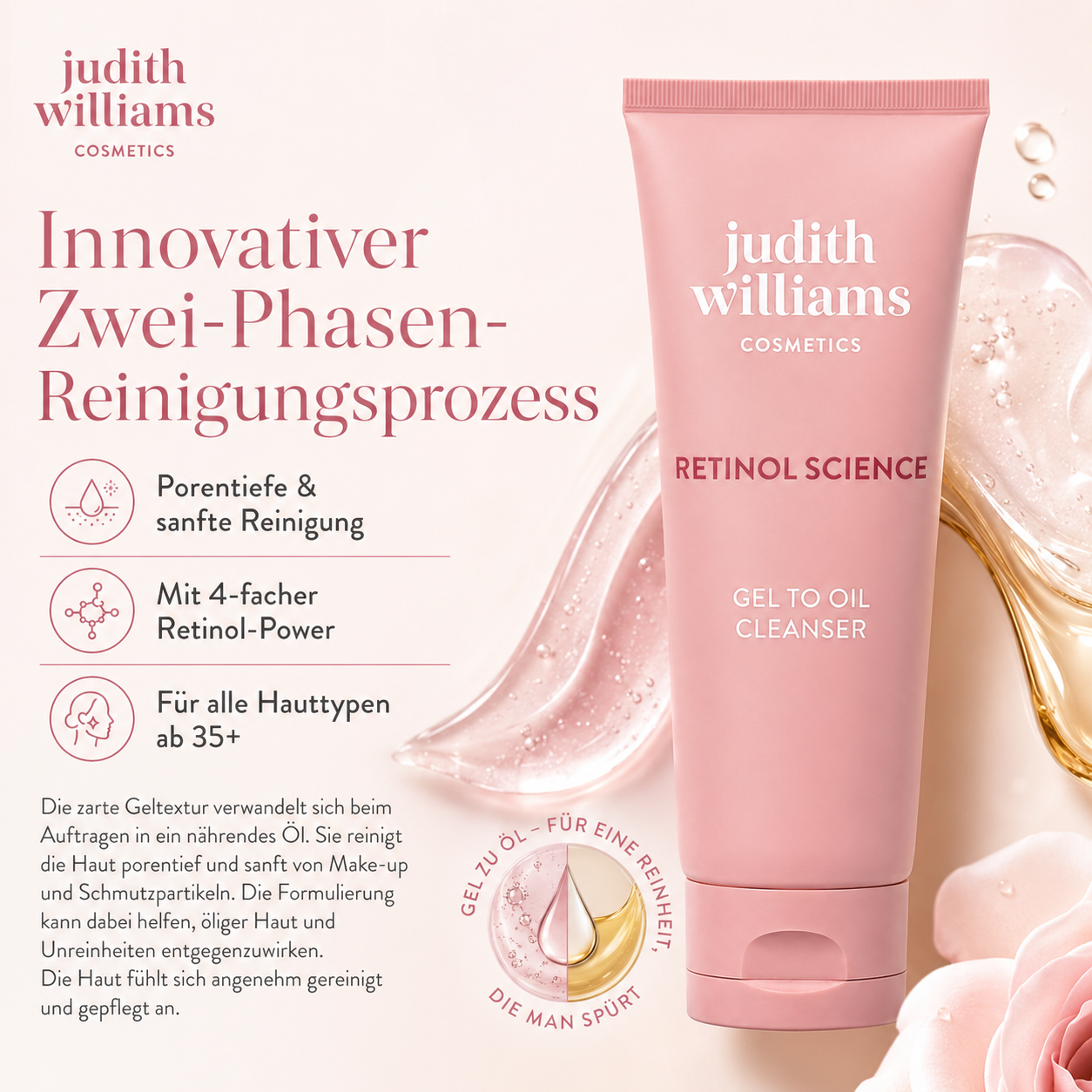 Judith Williams Retinol Science Gel To Oil Cleanser 100ml – Gesichtsreinigung mit Retinol und Bakuchiol – Bild 3