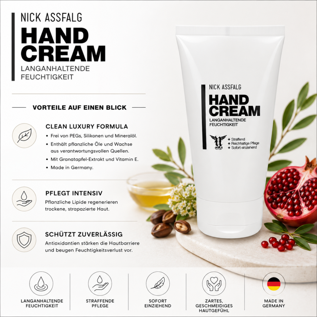 Nick Assfalg Handcreme 150 ml – feuchtigkeitsspendende Handpflege mit Pflanzenölen