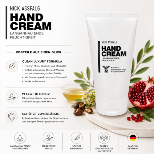 Nick Assfalg Handcreme 150 ml – feuchtigkeitsspendende Handpflege mit Pflanzenölen