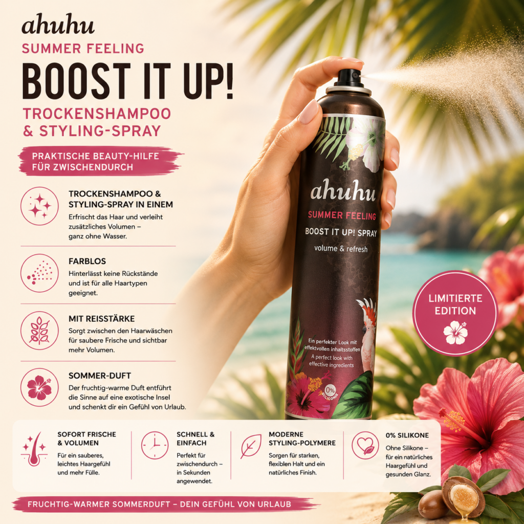 ahuhu Summer Feeling Boost it Up! 300 ml – 2-in-1 Trockenshampoo und Styling-Spray