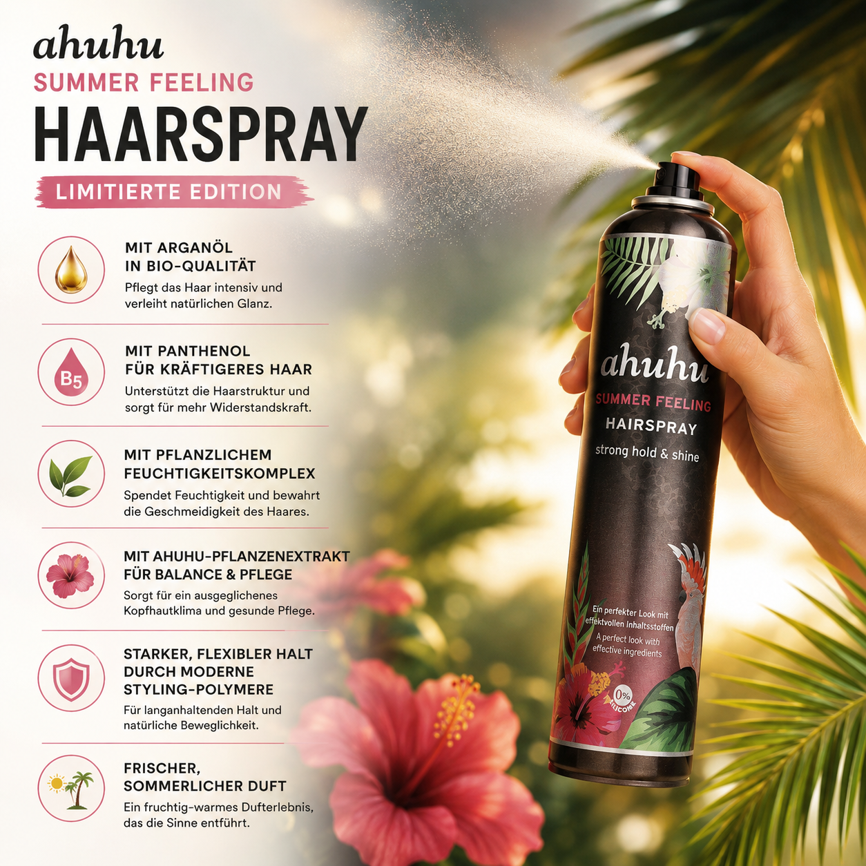 ahuhu organic hair care STYLE & FINISH Summer Feeling Hairspray 300ml Limited Edition – Bild 3