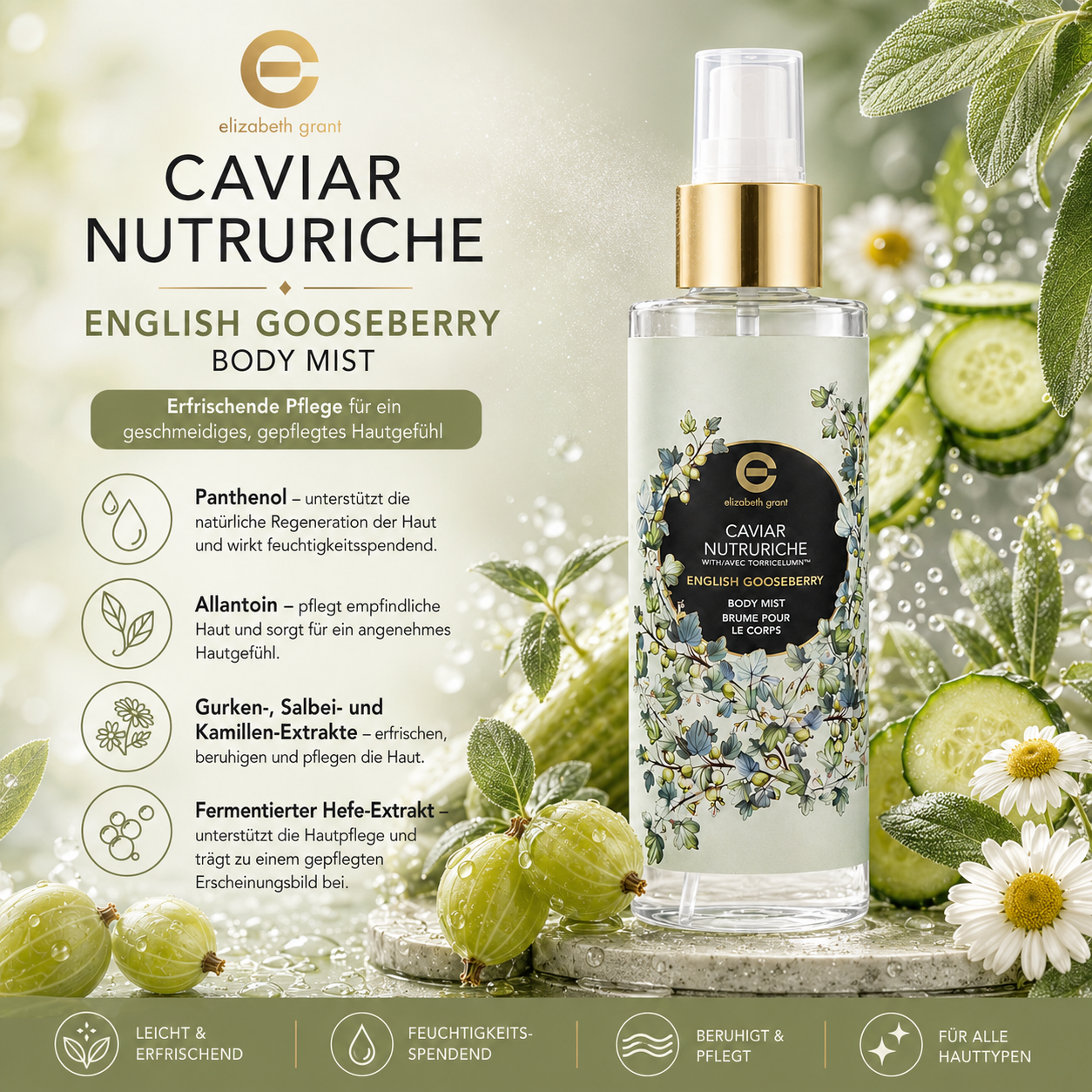 ELIZABETH GRANT Caviar Nutruriche English Gooseberry Body Mist, 150 ml – Bild 3