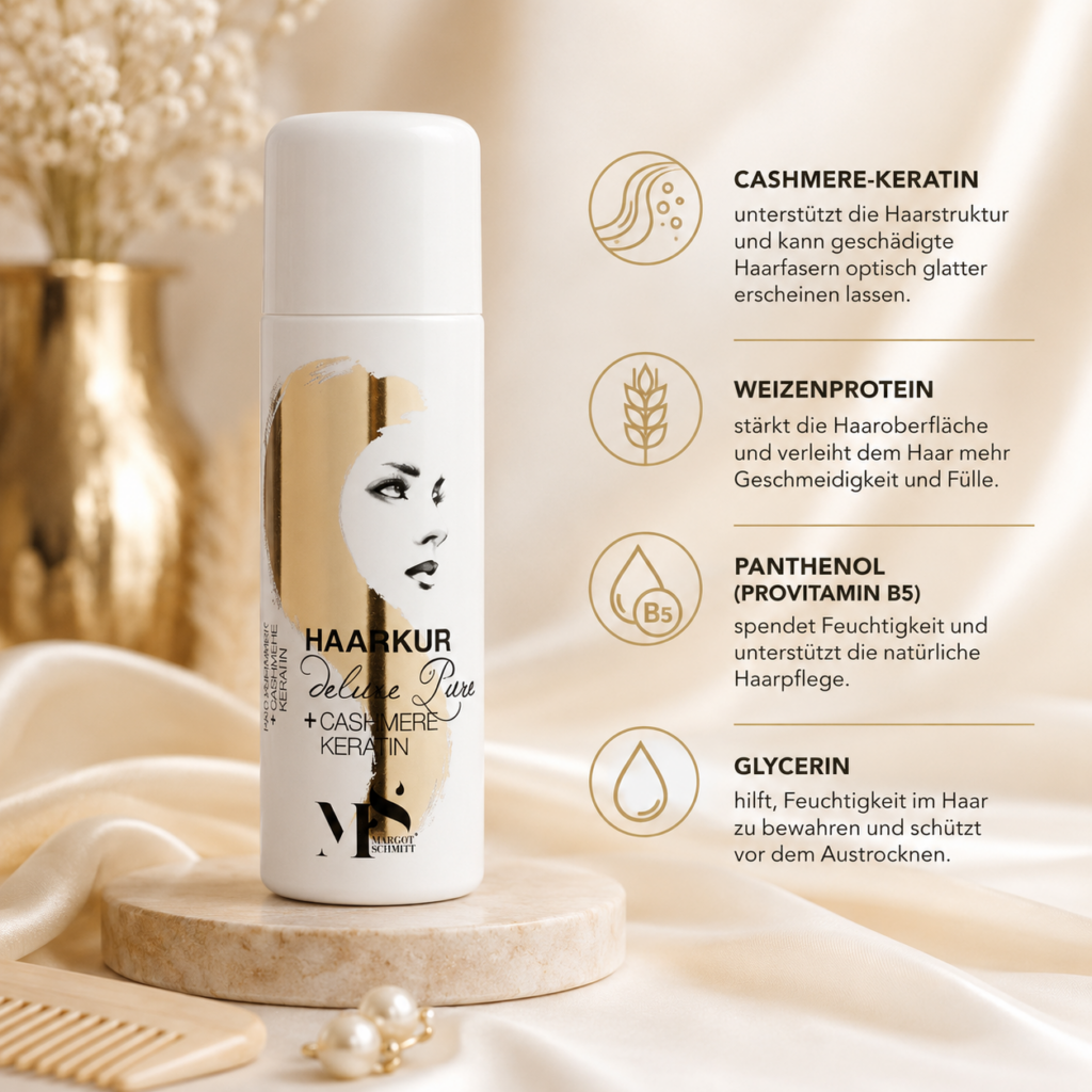 Margot Schmitt Deluxe Pure Haarkur Cashmere + Keratin 200ml mit Kopfmassage-Bürste