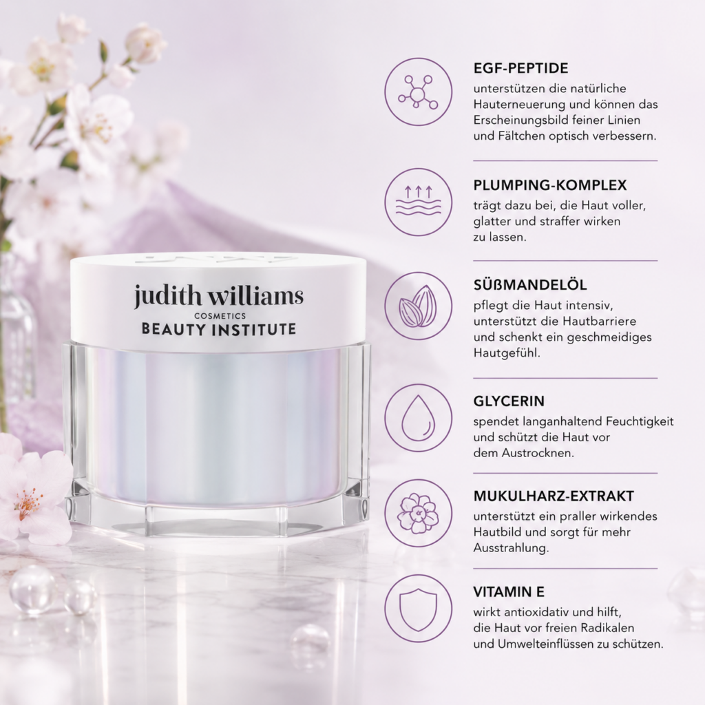 Judith Williams Beauty Institute Superior Treatment Cream 120 ml – Gesichtscreme mit EGF-Peptiden, Plumping-Komplex, Süßmandelöl & Vitamin E | Feuchtigkeit & Anti-Aging-Pflege