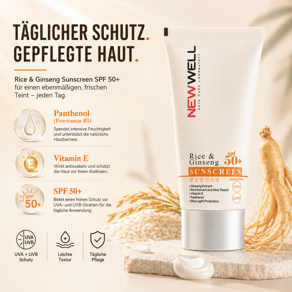 NEWWELL Rice & Ginseng Sunscreen, Bluelight SPF50+ (50ml)
