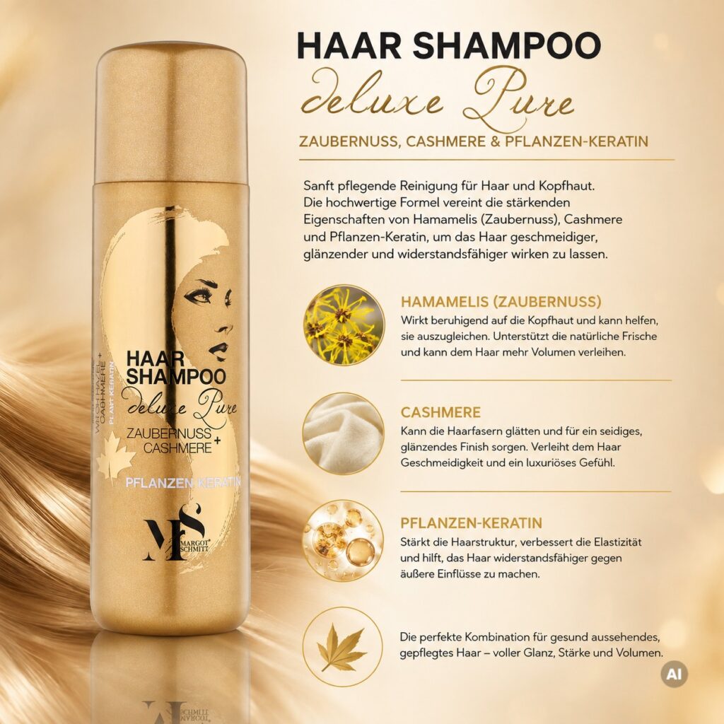 Margot Schmitt Shampoo mit Pflanzen Keratin 250ml + Haarkur Cashmere + Keratin 200ml mit Kopfmassage-Bürste